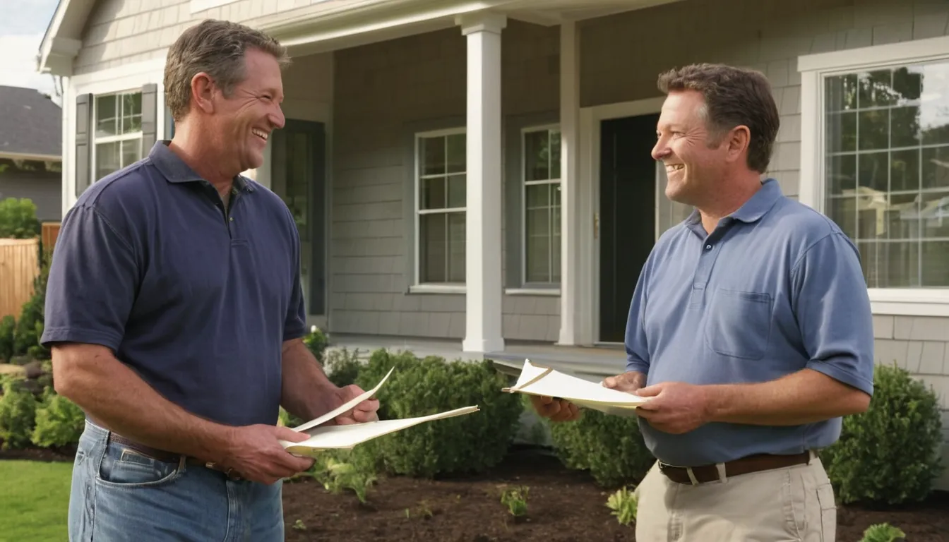 Friendly provider and homeowner looking at new siding on a frame house in the Detroit area